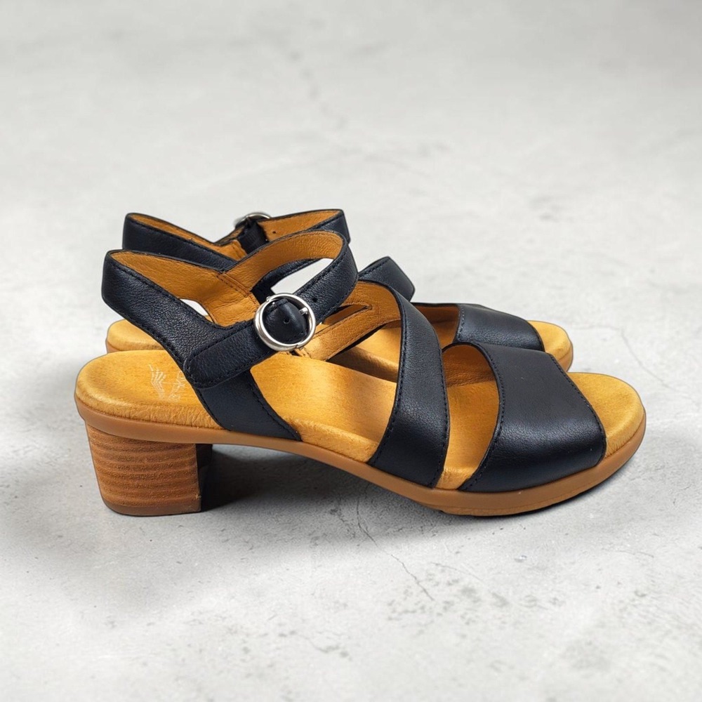 Dansko Tansy Black Leather Strappy Block Heel Sandals EU 37 US 6.5-7 5015100300
